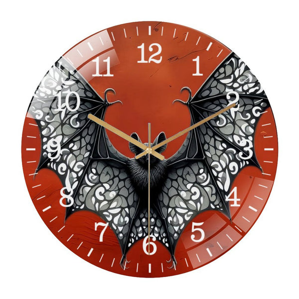 Decor Wall Clock: Halloween- Vampire Bat  Glass Wall Clock, Spooky Wall Decor with Blood Red Moon Wall Decor Or Ornamen  Decor Wall Clock  for Homes, Bars, Offices, Man Caves, Garages,