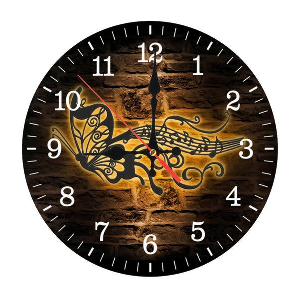 Decor Wall Clocks: Music Notes Monarch Butterfly Wood Wall Clocks, Butterfly Music Wood Wall Clocks, Home Decor Music Room Kids Nursery Decoration Birthday Xmas Gift  10×10inch(25×25cm)