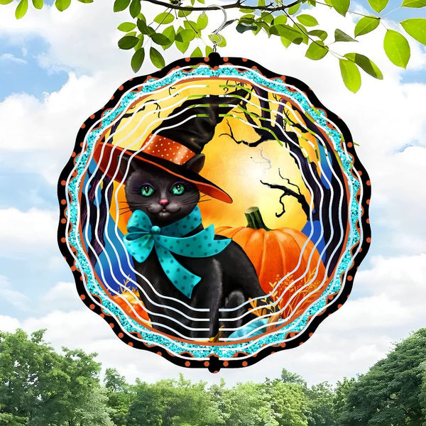 Funky Home Decor: Cat in Witch Hat Pumpkin Hallo-ween Wind Chimes, Cat Lover Halloween Gift Decor Wind Chimes for Homes, Bars, Offices, Man Caves, Garages, And Living Rooms. Also Makes A Great Gift.