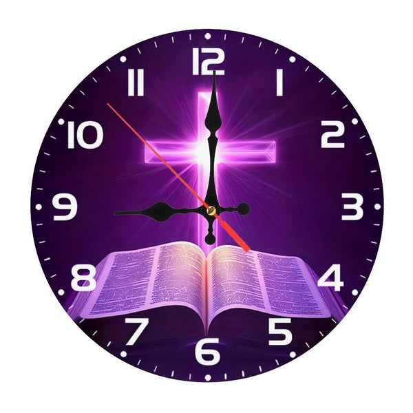 Decor Wall Clocks: Jesus Cross Wooden Wall Clocks, Purple Jesus Religious Wooden Wall Clock,Home Decor Man Cave Sports Room Decoration Christmas  10×10inch(25×25cm)