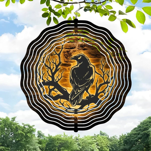 Funky Home Decor: Raven Wind Chimes– Crow Moon  Wind Chimes for   Home Decor Black Horror Bird Decoration Man Cave Hanging Door Housewarming Halloween Gift Style 10*10in（25*25cm）