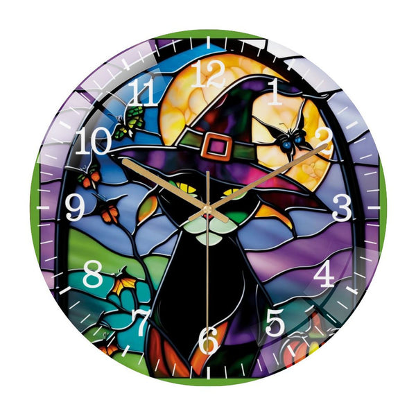 Decor Wall Clocks: Round Faux Stained Glass Black Cat Glass Wall Clock for Homes, Bars, Offices, Man Caves, Garages, And Living Rooms. Also Makes A Great Gift. Style 12×12inch(30×30cm)
