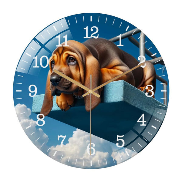 Decor Wall Clocks: Bloodhound on Diving Board Glass Wall Clock ,Pet Portrait Wall Clock ，Dog Lover  Wall Clock  for Homes, Bars, Offices, Man Caves, Garages, And Living Rooms. Style 12×12inch(30×30cm)