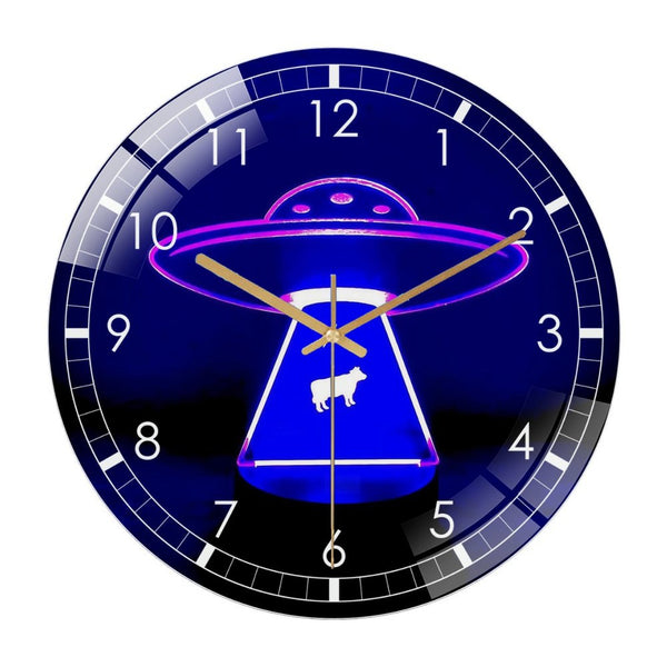 Decor Wall Clock: Light Up Spaceship  Glass Wall Clock – Fun Gift Home Wall Clock for Home Decor, Kids Room Decor, Space Wall Art, Christmas Gift for Bedroom, Game Room, Man Cave, Party Decor,