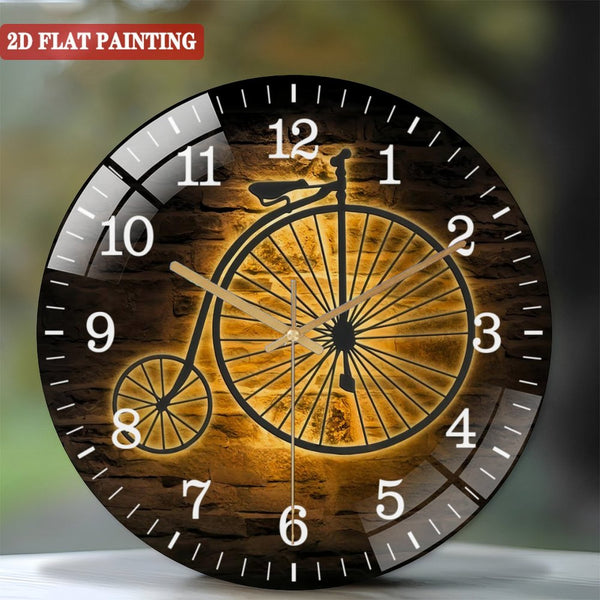 Decor Wall Clocks: Vitage Bicycle Glass Wall Clocks, Old Fashioned Bicycle Glass Wall Clocks, Home Decor Bike Decoration Man Cave Birthday Style 12×12inch(30×30cm)
