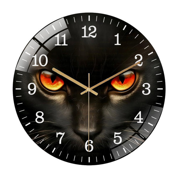 Decor Wall Clocks: Round Black Cat Face Wreath Glass Wall Clock , Cat Face Glass Wall Clock for Homes, Bars, Offices, Man Caves, Garages, And Living Rooms. Also Makes A Great Gift. Style 12×12inch