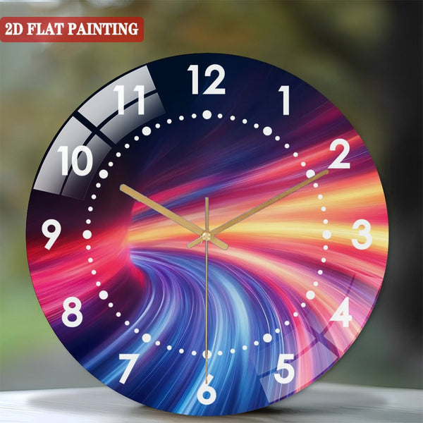Clocks Wall Decor: Neon Warp Abstract Art Glass Wall Clock,  Colourful Rainbow Decor Wall Clock, for Homes, Bars, Offices, Man Caves, Garages, And Living Rooms. Hallo-ween Gift .