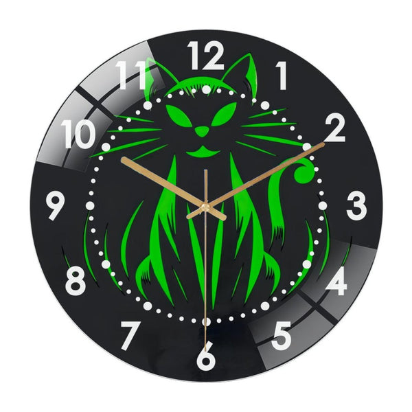 Decor Wall Clock: Spooky Black Cat Welcome Glass Wall Clock,Spooky Porch Decor Wall Clock  for Homes, Bars, Offices, Man Caves, Garages, And Living Rooms .Also Makes A Great Gift.