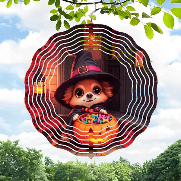Funky Home Decor: Cute Witch Puppy with Treat Pumpkin Wind Chimes,  Puppy Dog Decor Wind Chimes for Homes, Bars, Offices, Man Caves, Garages, And Living Rooms .Also Makes A Great Gift.