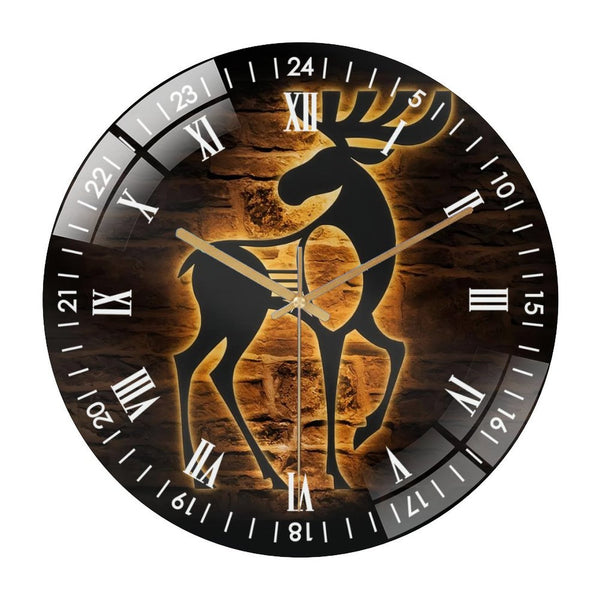 Decor Wall Clocks: Deer Modern Abstract Glass Wall Clock， ELK Geometric Minimalist Glass Wall Clock， Home Decor Man Cave Decoration Housewarming Christmas Gift Style 12×12inch(30×30cm)