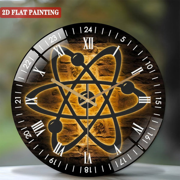 Decor Wall Clock: Atom Physics Glass Wall Clocks,physics Teacher Glass Wall Clocks, Home Decor Science Teacher Decoration Physicists Housewarming Teacher Birthday Style 12×12inch(30×30cm)