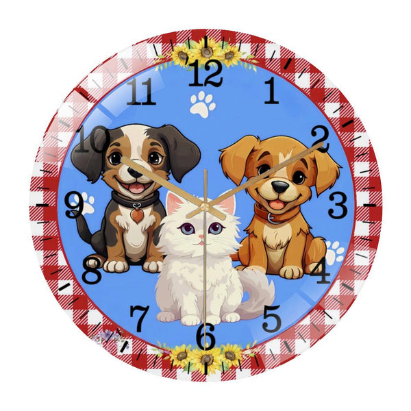 Decor Wall Clocks: Animal Paw Print Glass Wall Clock, Cute Dog And Cat Wreath Wall Clock, Patriotic Pet Wreath Wall Clock for Homes, Bars, Offices, Man Caves, Garages, And Living Rooms.