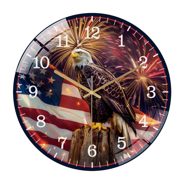 Decor Wall Clocks: Eagle Patriotic Fireworks Glass Wall Clock,  Eagle Decor Wall Clock  for Homes, Bars, Offices, Man Caves, Garages, And Living Rooms .Also Makes A Great Gift.