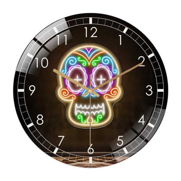 Decor Wall Clock: Sugar Skull Mexican Glass Wall Clock,Skull Bar Skull Beer Club Decor Wall Clock for Home Decor