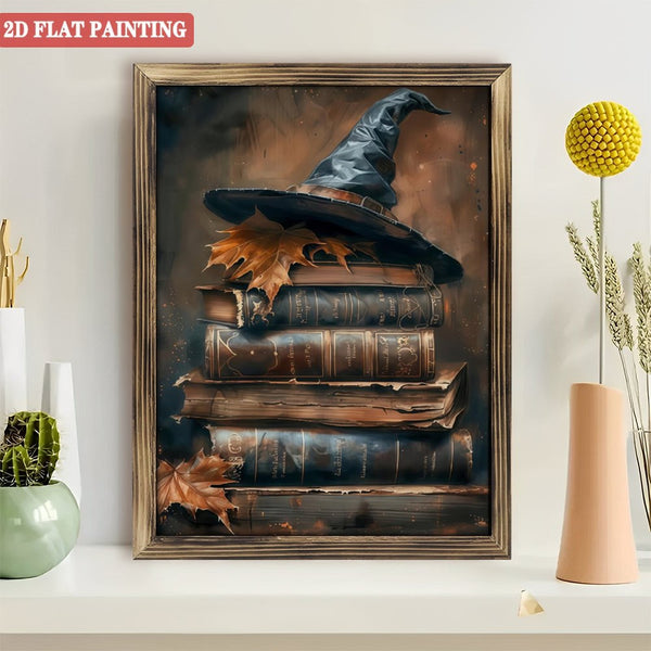 Room Decor Wood  Art Prints: Witch Hat & Old Books Wood  Art Prints, Gothic Dark Academia Decor.for Living Room, Kitchen, Bedroom And Office.for Gift Home Wall Decor.  12x16inch