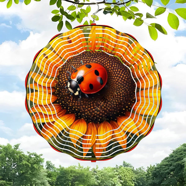 Funky Home Decor: Ladybug on A Sunflower Wind Chimes,  Ladybug Sunflower Ladybug  Wind Chimes for Homes, Bars, Offices, Man Caves, Garages, And Living Rooms .Also Makes A Great Gift.