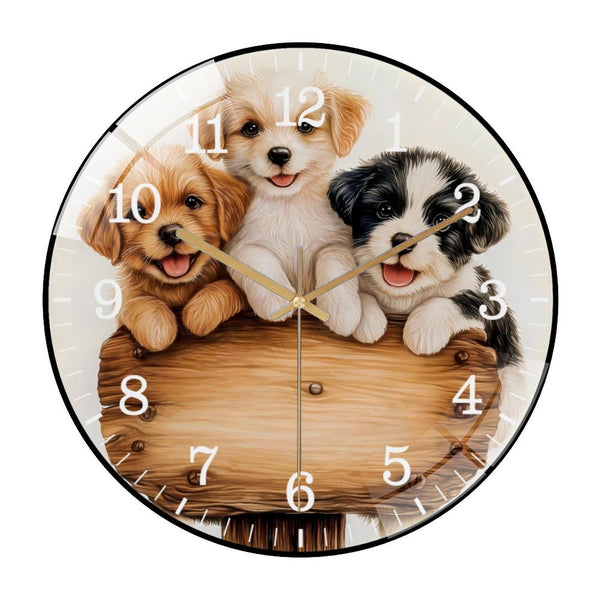 Decor Wall Clocks: Wipe Your Paws Wreath Glass Wall Clock,  Cute Puppies  Decoration Wall Clock for Homes, Bars, Offices, Man Caves, Garages, And Living Rooms. Also Makes A Great Gift.