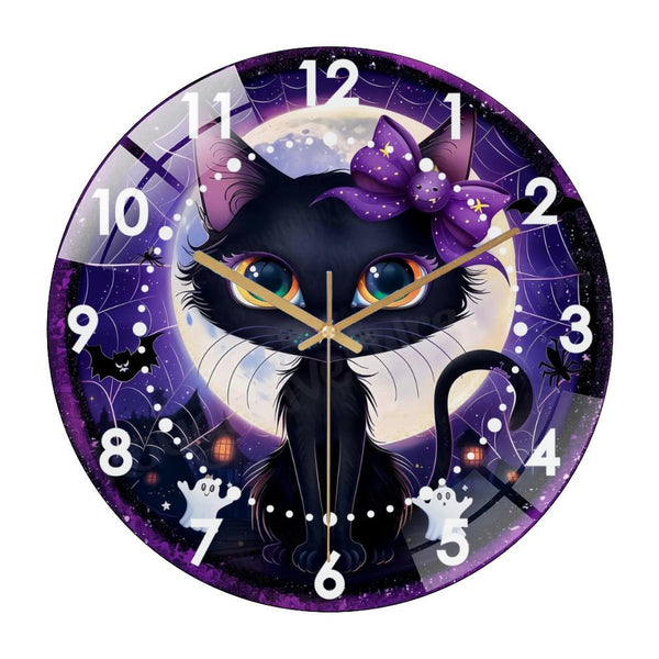 Decor Wall Clocks: Cute Black Cat Glass Wall Clock for Homes, Bars, Offices, Man Caves, Garages, And Living Rooms. Also Makes A Great Gift.