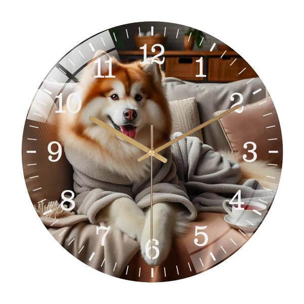Decor Wall Clocks: Husky in A Bathrobe Glass Wall Clock ,Dog Lover . Pet Portrait Wall Clock  for Homes, Bars, Offices, Man Caves, Garages, And Living Rooms. .Also Makes A Great Gift.