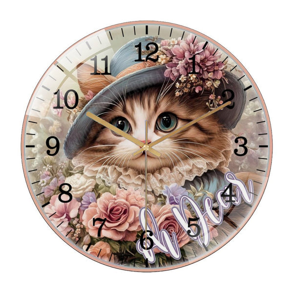 Decor Wall Clocks: Victorian Cat  Glass Wall Clock ,Cute Cat Ocean Lover Wall Clock.Gift for Her for Homes, Bars, Offices, Man Caves, Garages, And Living Rooms. for Your Home Or Gift