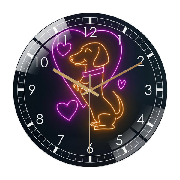 Decor Wall Clock: Dachshund Heart Glass Wall Clock ,Pet  Animal Dog Wall Room Art Decor Wall Clock for Home Decor, Christmas Gift for Bedroom, Game Room, Man Cave, Party Decor,
