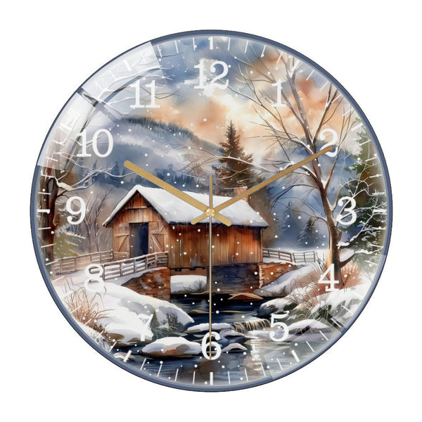Decor Wall Clock: Welcome  Country Glass Wall Clock, Stream Creek  Covered Bridge  Decor Wall Clock  for Homes, Bars, Offices, Man Caves, Garages, And Living Rooms .Also Makes A Great Gift.