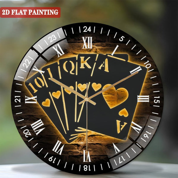 Clocks Wall Decor: Poker Cards Casino Glass Wall Clocks,Playing Card Room Glass Wall Clocks,Home Decor Game Zone Decoration Gamer Housewarming Birthday Dad Gift Style 12×12inch(30×30cm)