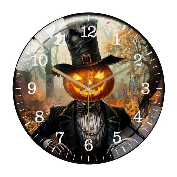 Decor Wall Clock: Fall Pumpkin Head  Glass Wall Clock,  Pumpkin Man Wall Clock  for Homes, Bars, Offices, Man Caves, Garages, And Living Rooms .Also Makes A Great Gift. Style 12×12inch(30×30cm)