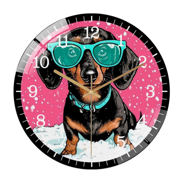 Decor Wall Clocks: Dashchund Dog Christmas  Glass Wall Clock,  Christmas Dog Decoration Wall Clock for Homes, Bars, Offices, Man Caves, Garages, And Living Rooms. Also Makes A Great Gift.