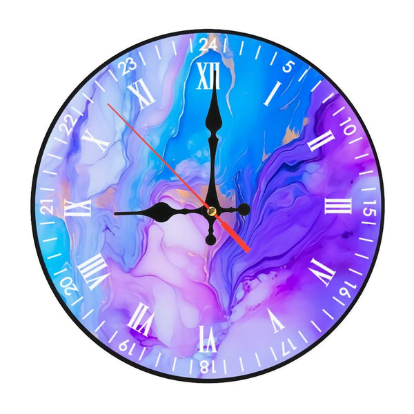 Decor Wall Clocks: Pop Art Purple And Blue Marble Wood Wall Clocks,Round Display Artwork Abstract Wood Wall Clocks, for Homes, Bars, Offices, Man Caves, Garages, And Living Rooms. for Gift Home Wall D
