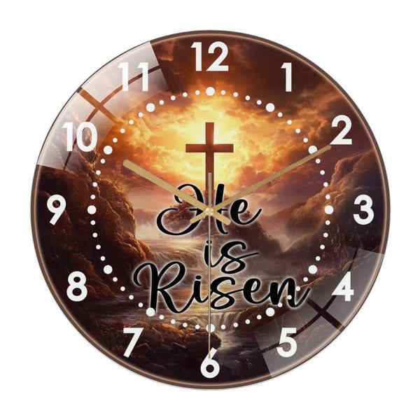Decor Wall Clock: Cross  He Is Risen  Glass Wall Clock,  Easter Christian Wall Clock  for Homes, Bars, Offices, Man Caves, Garages, And Living Rooms .Also Makes A Great Gift. Style 12×12inch(30×30cm)