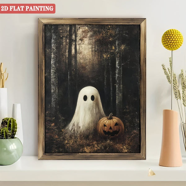 Room Decor Art Prints: Vintage Ghost And Pumpkin Wood  Art Prints , Gothic Halloween Haunted Forest Wood  Art Prints for Living Room, Kitchen, Bedroom And Office.for Gift Home Wall Decor.