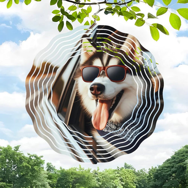 Funky Home Decor: Cool Husky in Sunglasses Dog Wind Chimes ,Dog Lover  Wind Chimes for Homes, Bars, Offices, Man Caves, Garages, And Living Rooms. for Your Home Or Gift Style 10*10in（25*25cm）