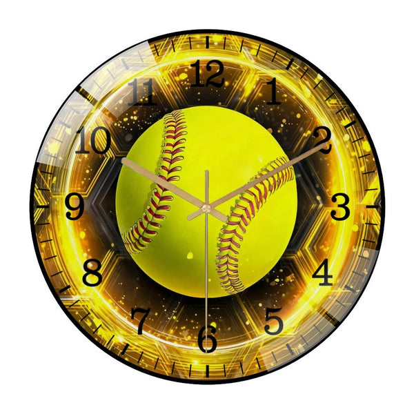 Decor Wall Clocks: Softball Glass Wall Clock,  Softball Welcome Wall Clock  for Homes, Bars, Offices, Man Caves, Garages, And Living Rooms .Also Makes A Great Gift. Style 12×12inch(30×30cm)