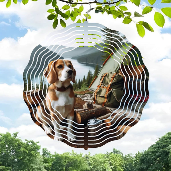 Funky Home Decor: Beagle Camping Dog Wind Chimes ,Nature Lake View Dog Lover  Wall Clock  for Homes, Bars, Offices, Man Caves, Garages, And Living Rooms. .Also Makes A Great Gift.Housewarming Gift ,
