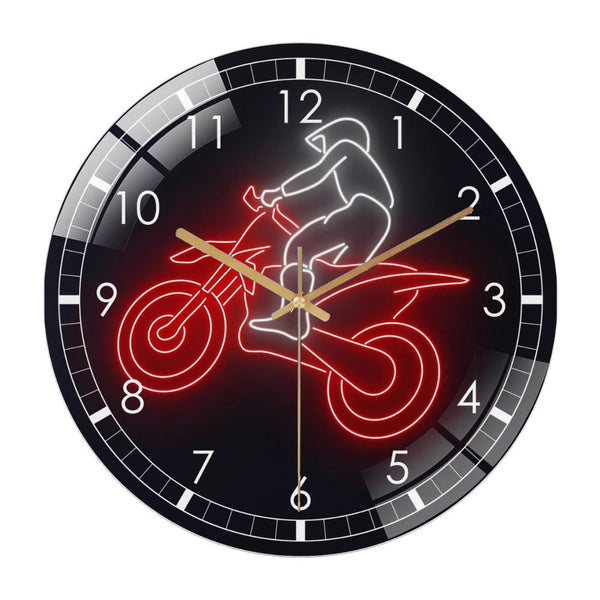 Decor Wall Clock: Motorbike Glass Wall Clock ，Motorbike Wall Clock for Home Decor, Christmas Gift for Bedroom, Game Room, Man Cave, Party Decor, Off Road Game Room Wall Decor Style 12×12inch(30×30cm)