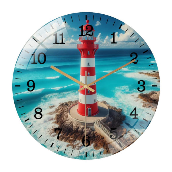 Decor Wall Clocks: Big Lighthouse Glass Wall Clock ,Home Decor Gift  Ocean Lover Wall Clock.Gift for Her for Homes, Bars, Offices, Man Caves, Garages, And Living Rooms. for Your Home Or Gift