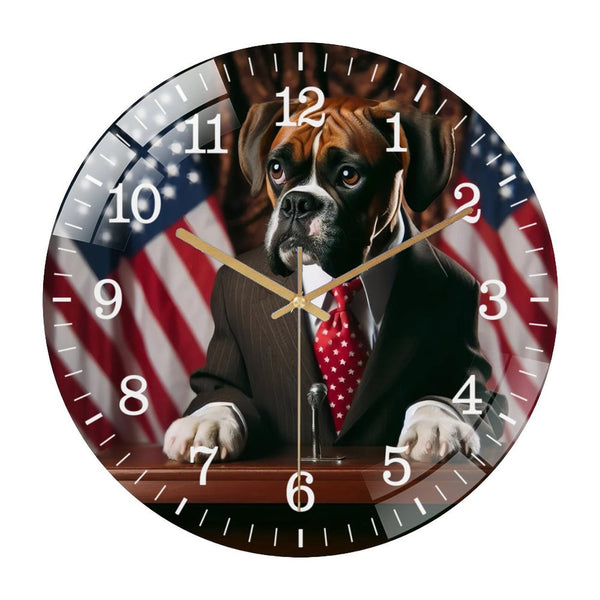 Decor Wall Clocks: Boxer for President Glass Wall Clock ，Dog Lover Glass Wall Clock， Pet Portrait Wall Clock. Gift for Her . Home Decor Style 12×12inch(30×30cm)