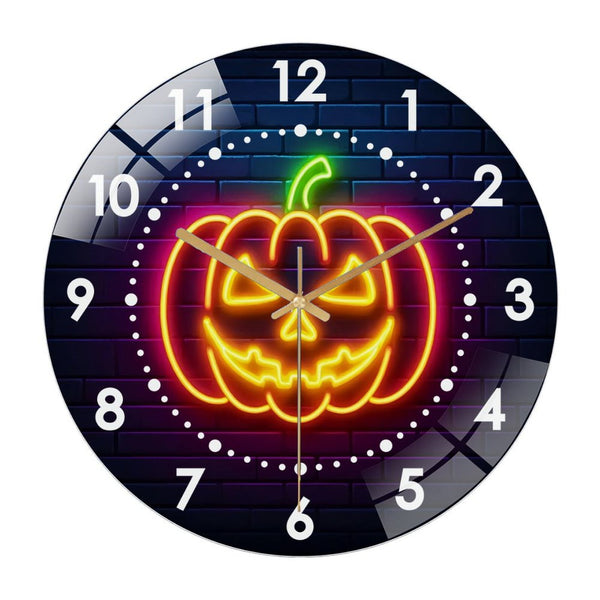 Decor Wall Clocks: Horror Pumpkin Halloween- Glass Wall Clock,Halloween- Home Decor Wall Clock, for Homes, Bars, Offices, Man Caves, Garages, And Living Rooms. Hallo-ween Gift .