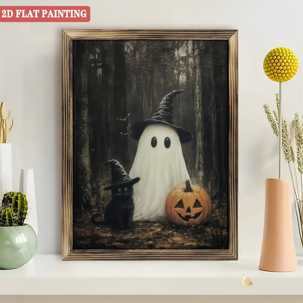 Room Decor Art Prints: Cute Ghost And Black Cat in Dark Forest Wood  Art Prints,  Vintage Halloween Wall Art, Dark Academia Room Decor  12x16inch(30x40cm)