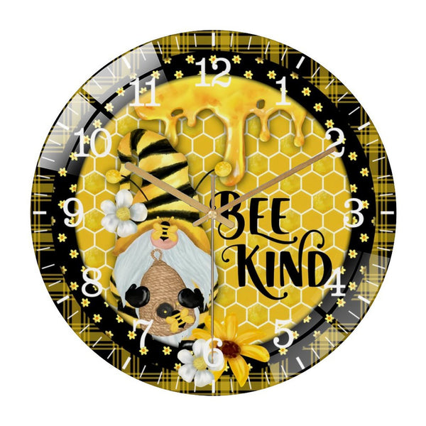 Decor Wall Clocks: Bee Honeycomb Gnome Glass Wall Clock ，Bee Kind Wall Clock for Homes, Bars, Offices, Man Caves, Garages, And Living Rooms. Also Makes A Great Gift.