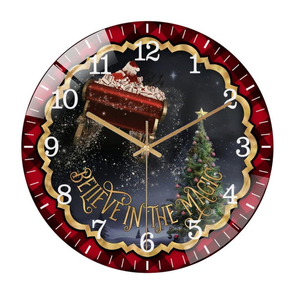 Decor Wall Clocks: Believe in The Magic Glass Wall Clock ，Christmas Decor Wall Clock for Homes, Bars, Offices, Man Caves, Garages, And Living Rooms. Also Makes A Great Gift. Style 12×12inch(30×30cm)