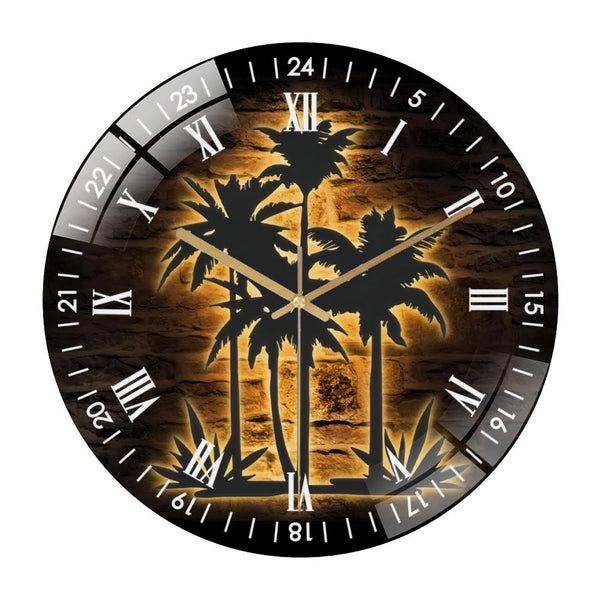 Decor Wall Clocks: Tropical Palm Tree  Glass Wall Clock,Beach House Decoration Wall Clock, for Homes, Bars, Offices, Man Caves, Garages, And Living Rooms. Halloween Nursery Decoration