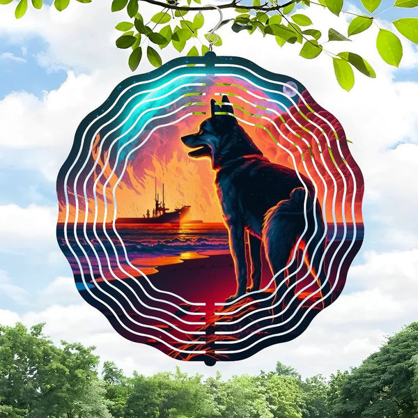 Funky Home Decor: Seaside View at Sunset Wind Chimes, The Howl of A Lone Wolf Decor Wind Chimes for Homes, Bars, Offices, Man Caves, Garages, And Living Rooms .Also Makes A Great Gift.