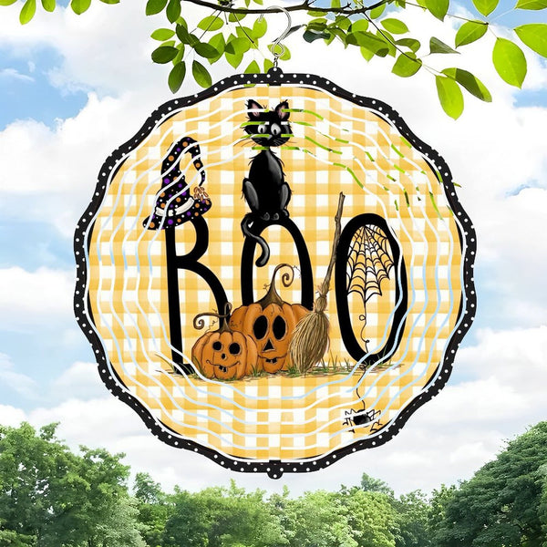 Funky Home Decor: Boo Black Cat Hallo-ween Wind Chimes for Homes, Bars, Offices, Man Caves, Garages, And Living Rooms. Also Makes A Great Gift. Style 10*10in（25*25cm）