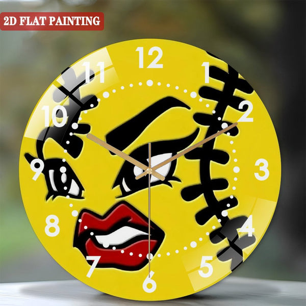 Clock Wall Decor: Indoor Outdoor Angry Softball Face Emoji Glass Wall Clock,  Face Emoji  Decor Wall Clock for Homes, Bars, Offices, Man Caves, Garages, And Living Rooms. Style 12×12inch(30×30cm)