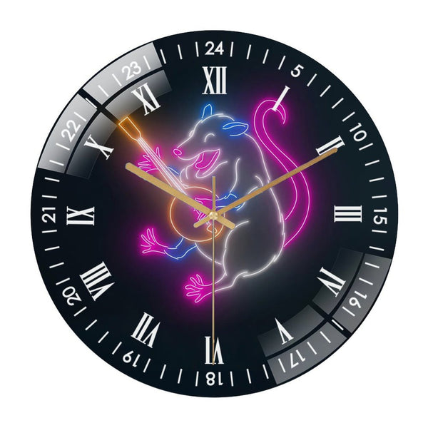 Decor Wall Clock: Possum Playing Banjo  Wall Art  Glass Wall Clock ，Possum Play Banjo Wall Clock for Home Decor, Christmas Gift for Bedroom, Game Room, Man Cave, Party Decor Style 12×12inch(30×30cm)