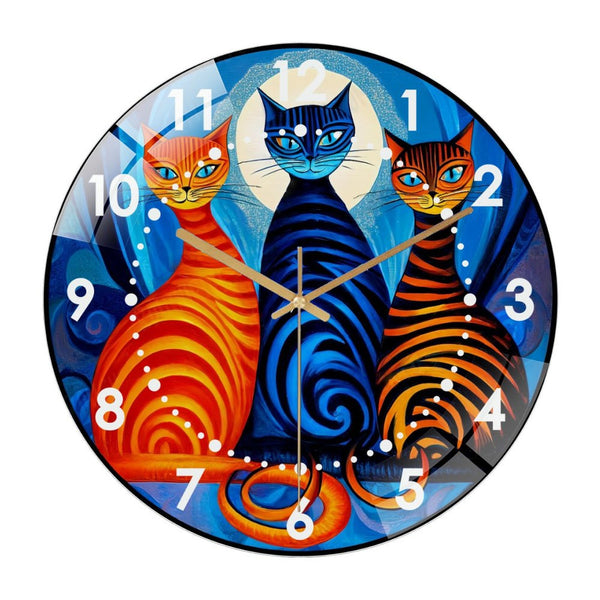 Decor Wall Clocks: Abstract Cats Glass Wall Clock for Homes, Bars, Offices, Man Caves, Garages, And Living Rooms. Also Makes A Great Gift. Style 12×12inch(30×30cm)