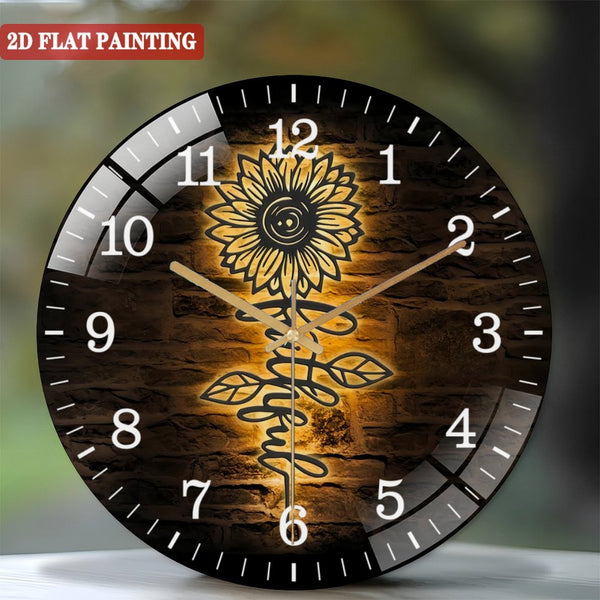 Decor Wall Clocks: Sunflower Faith Glass Wall Clocks,Christ Glass Wall Clocks,Home Decor God Faith Cross Decoration Religious Lord Housewarming Christmas Birthday Style 12×12inch(30×30cm)