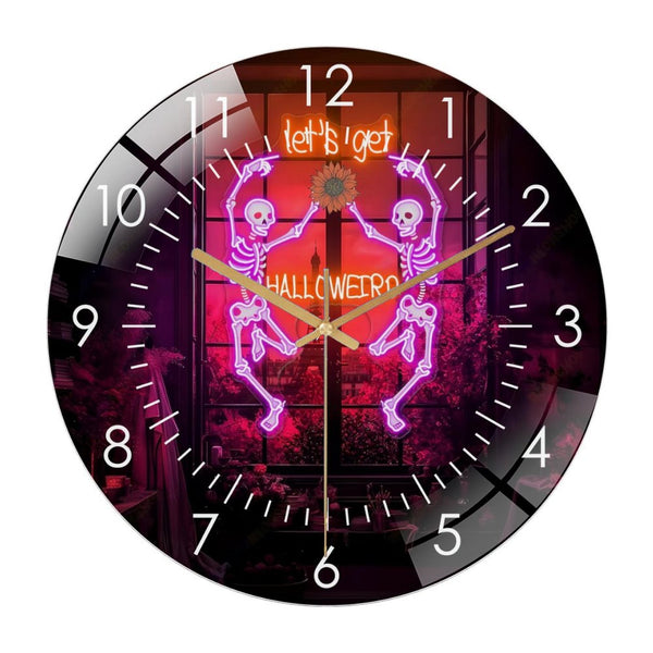 Decor Wall Clocks: Dancing Skul Glass Wall Clock,Halloween Skeleton Home Decor  Skull Decor Wall Clock, for Homes, Bars, Offices, Man Caves, Garages, And Living Rooms. Hallo-ween Gift